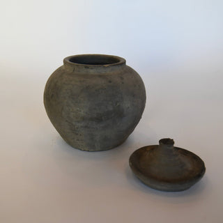 Lidded Village Jar - Grey