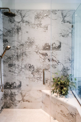 Marble, stepless shower bathroom design in Virgina.