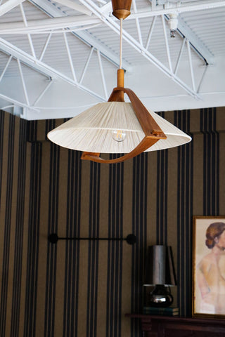 Pendant lamp with a wood accent for a modern design style.