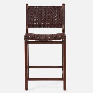 Percy Counter Stool with Back | Chestnut Leather & Teak - Details and Design - Counter Stool - Made Goods