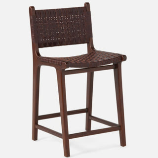 Percy Counter Stool with Back | Chestnut Leather & Teak - Details and Design - Counter Stool - Made Goods