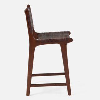 Percy Counter Stool with Back | Chestnut Leather & Teak - Details and Design - Counter Stool - Made Goods