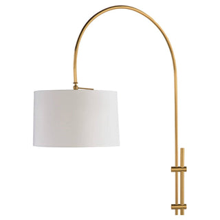 Sleek Brass Arc Lamp with elegant fabric shade"