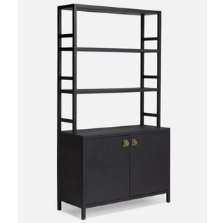 Modern Dark Blue Bookcase with hutch for versatile organization