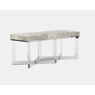 Hair-on-hide upholstery on Lex Gray bench with acrylic legs